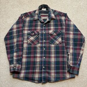 Vtg Five Brother Shirt Mens Medium Multicolor Plaid Flannel Button Up Outdoor
